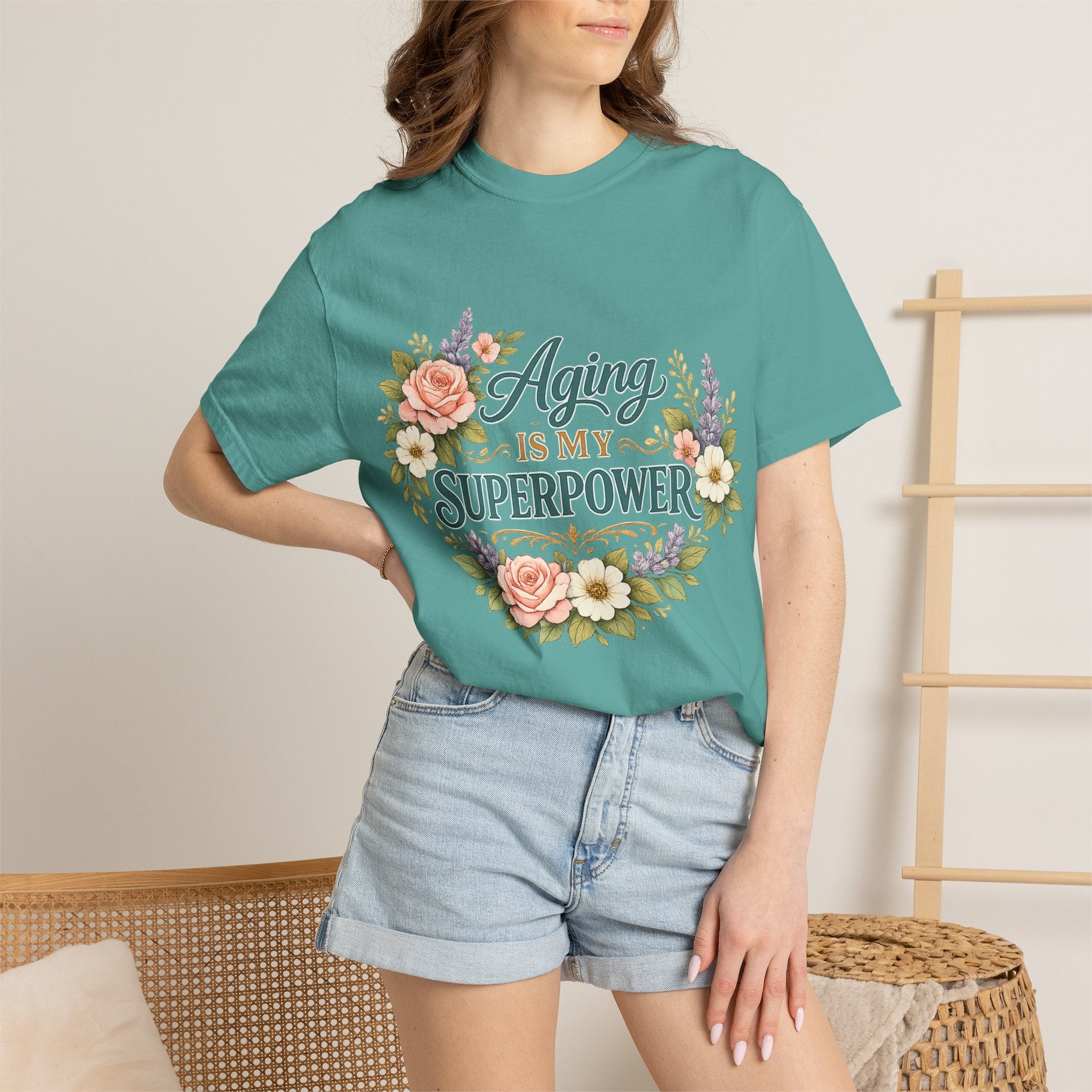 Aging Is My Superpower T-Shirt | Positive Aging Tee for Women | Boutique Floral Graphic Shirt