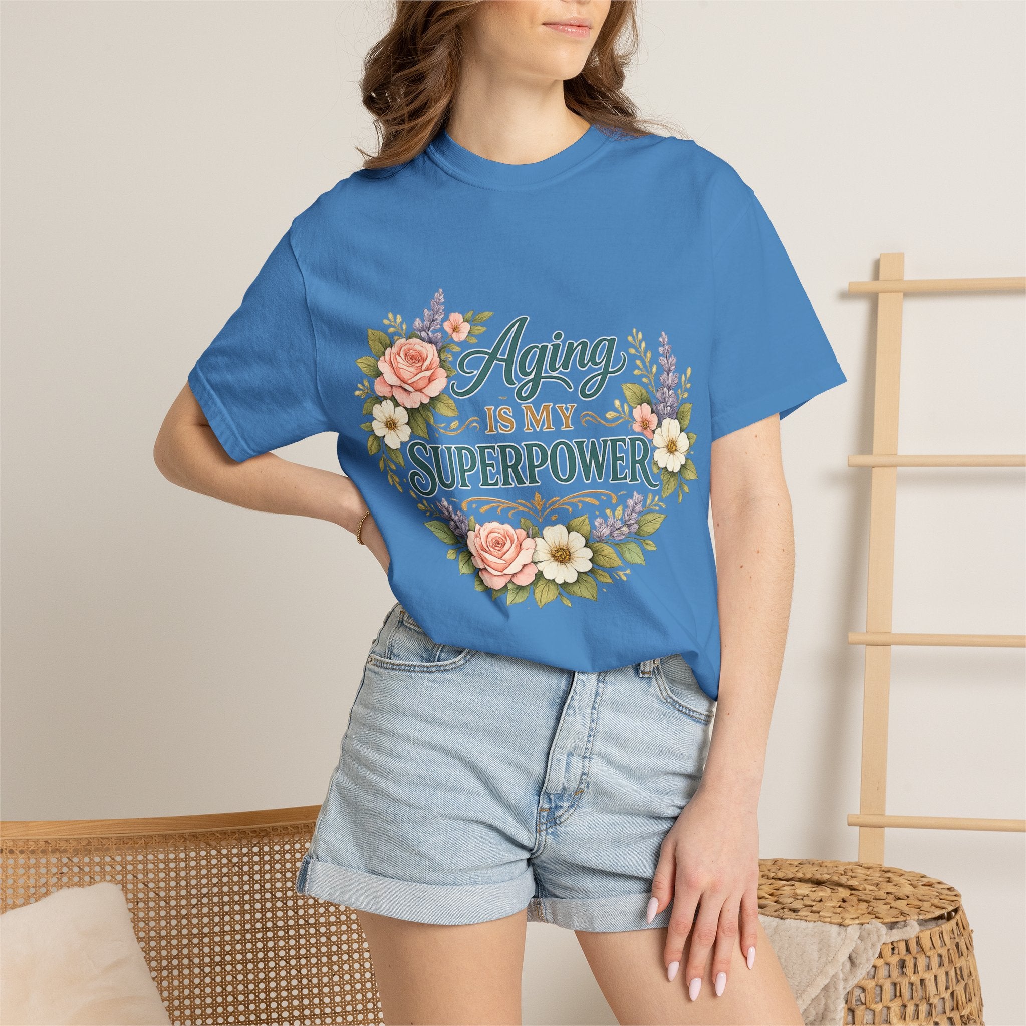 Aging Is My Superpower T-Shirt | Positive Aging Tee for Women | Boutique Floral Graphic Shirt