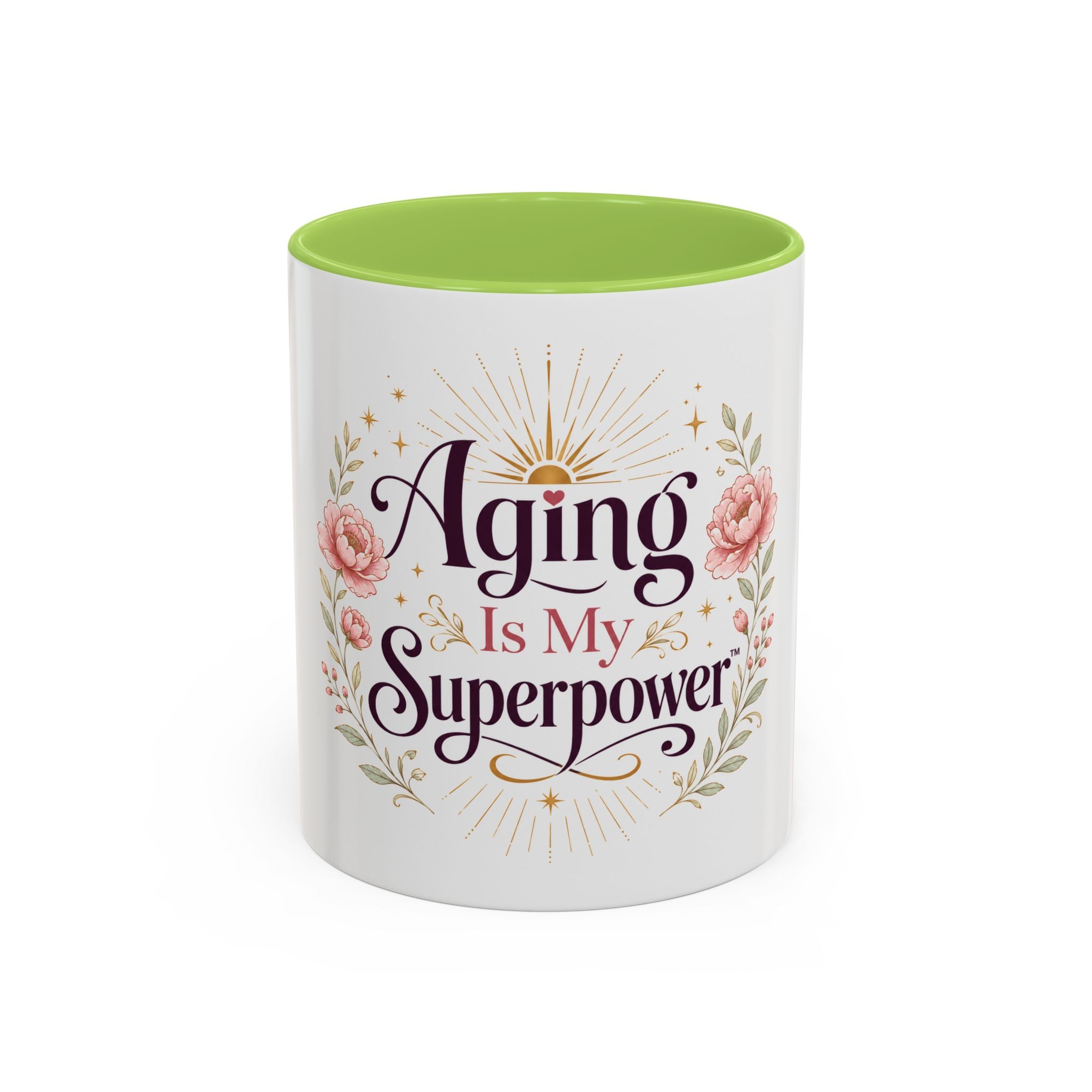 Aging Is My Superpower Coffee Mug — Floral 11/15oz Accent Mug for Moms & Grandparents