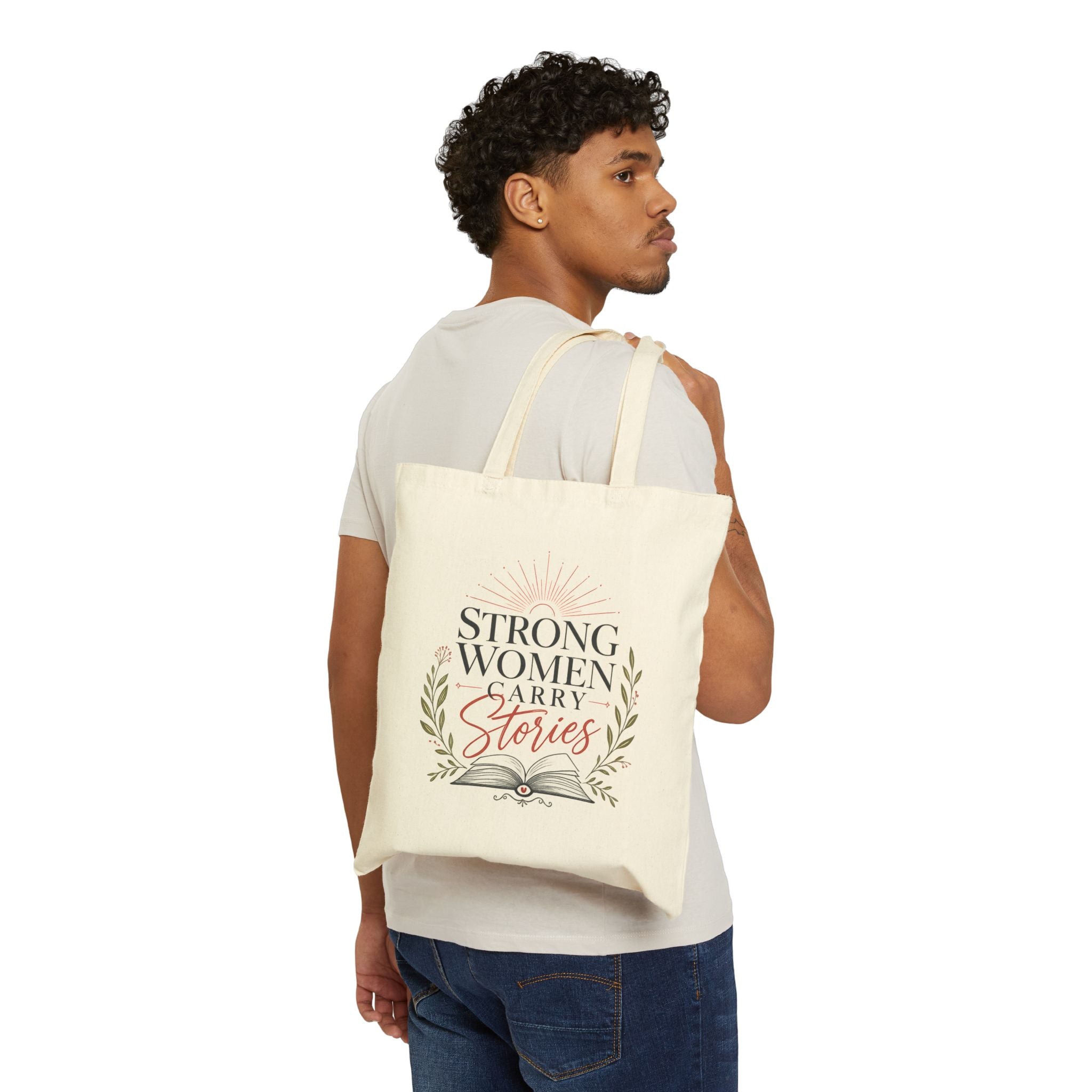Tote Bag — "Strong Women Carry Stories" Canvas Book Tote