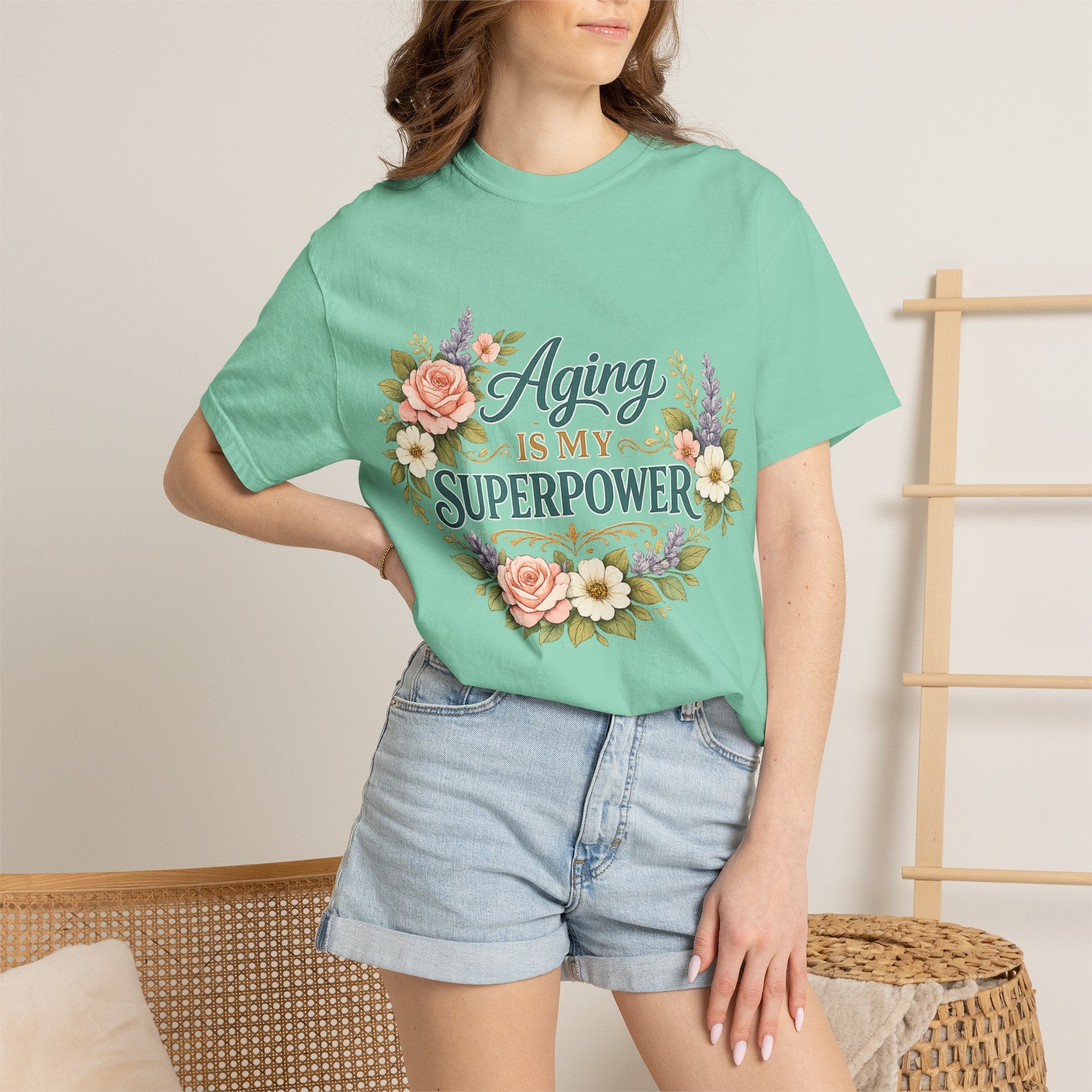 Aging Is My Superpower T-Shirt | Positive Aging Tee for Women | Boutique Floral Graphic Shirt