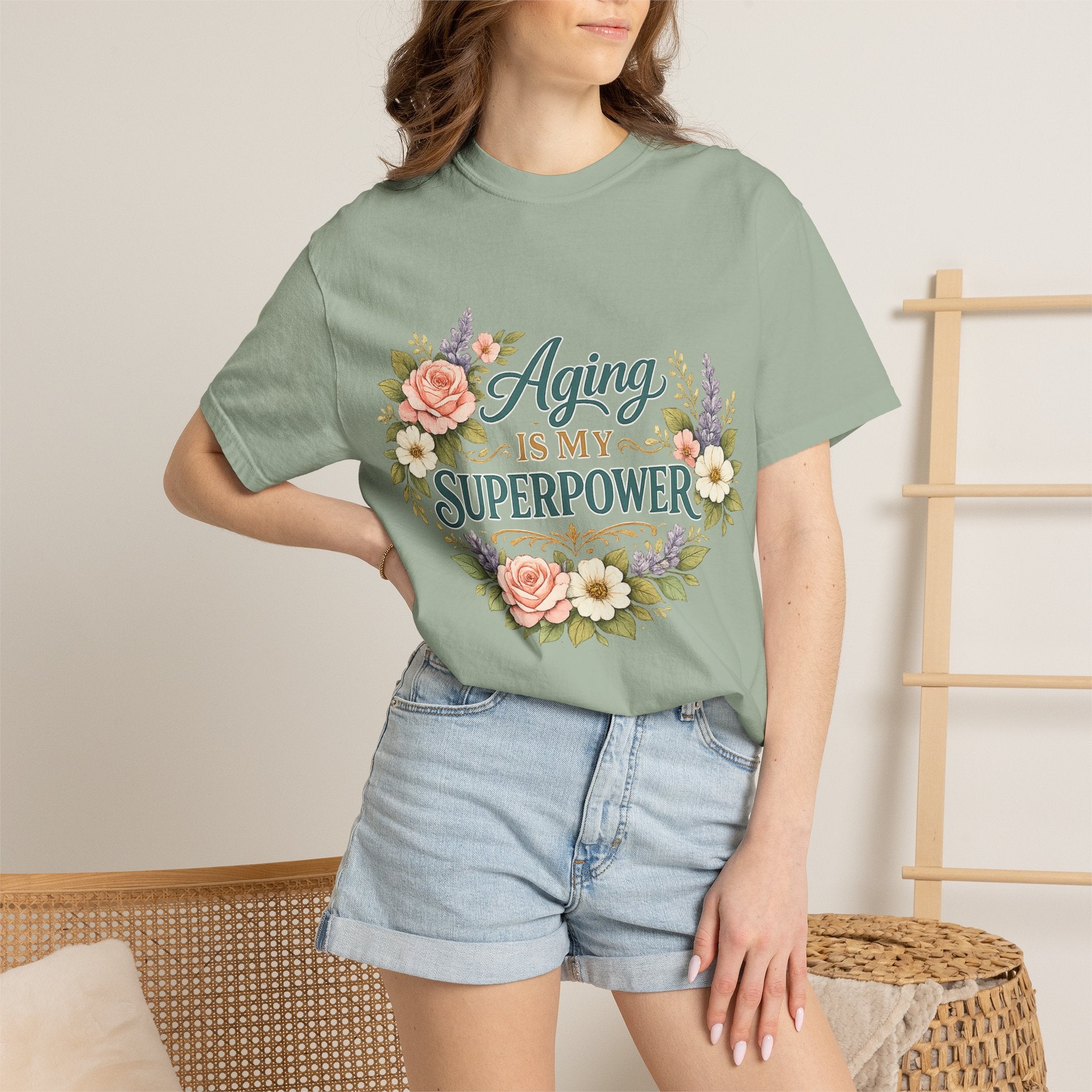 Aging Is My Superpower T-Shirt | Positive Aging Tee for Women | Boutique Floral Graphic Shirt