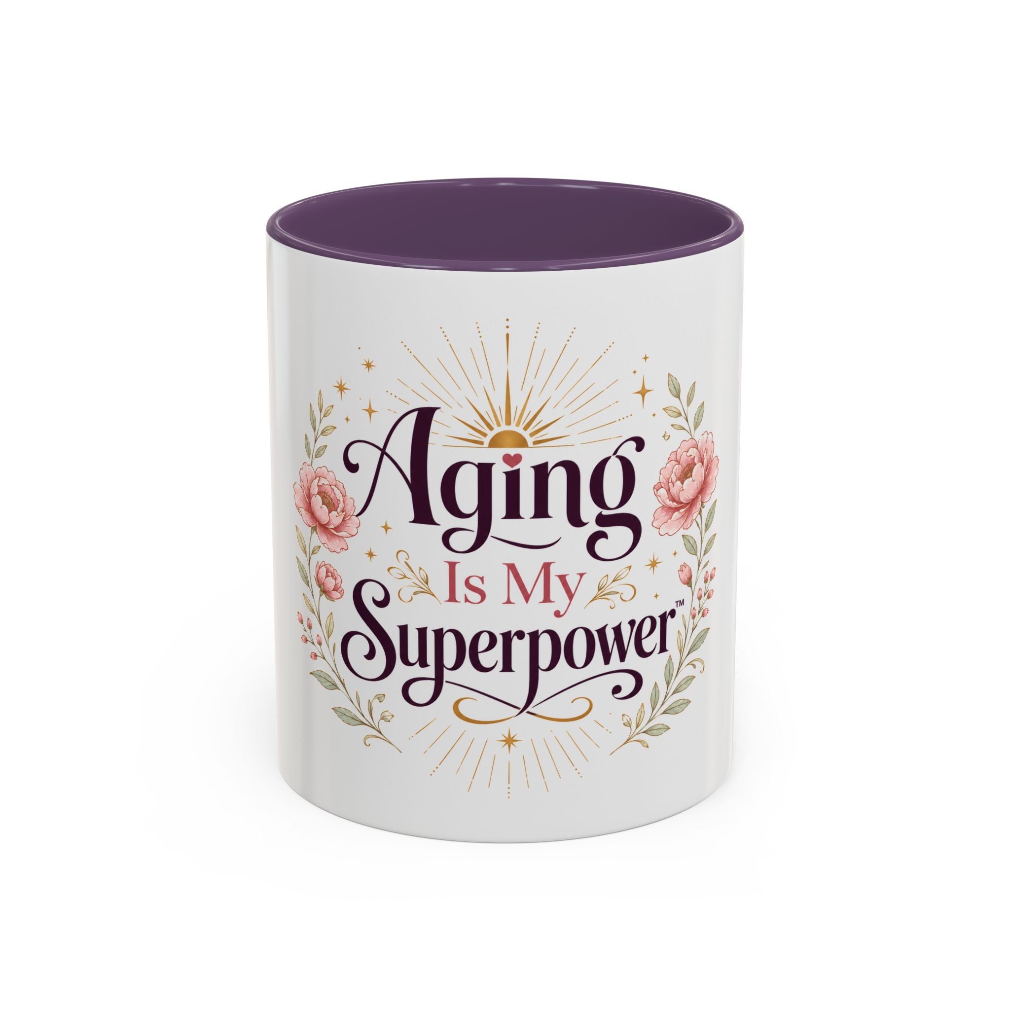 Aging Is My Superpower Coffee Mug — Floral 11/15oz Accent Mug for Moms & Grandparents