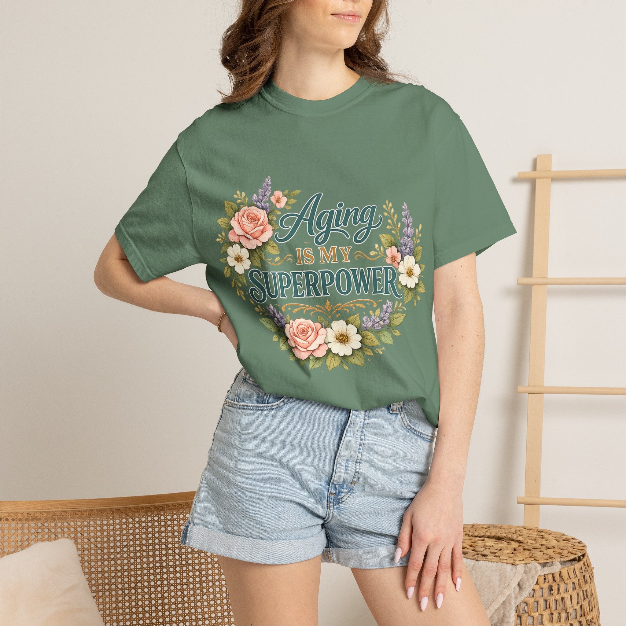 Aging Is My Superpower T-Shirt | Positive Aging Tee for Women | Boutique Floral Graphic Shirt
