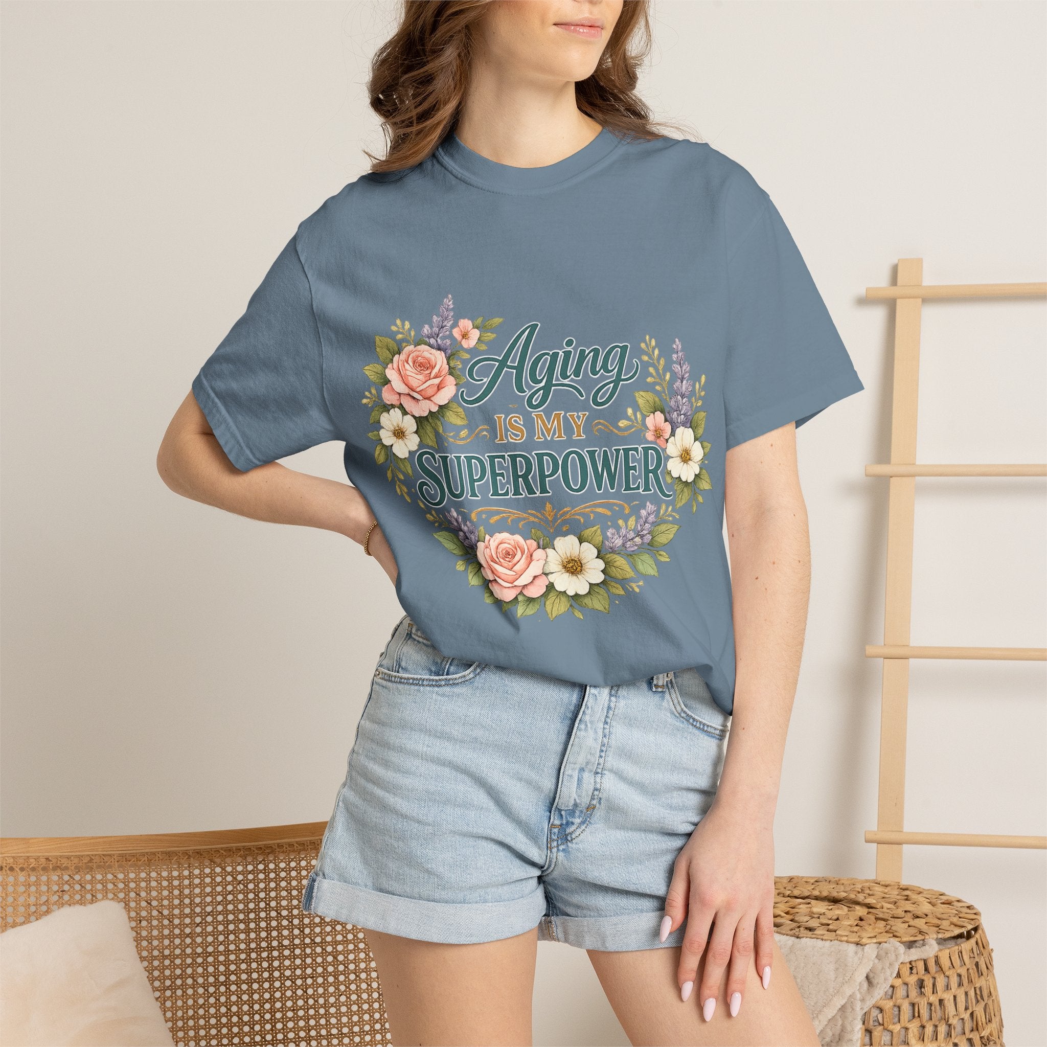 Aging Is My Superpower T-Shirt | Positive Aging Tee for Women | Boutique Floral Graphic Shirt