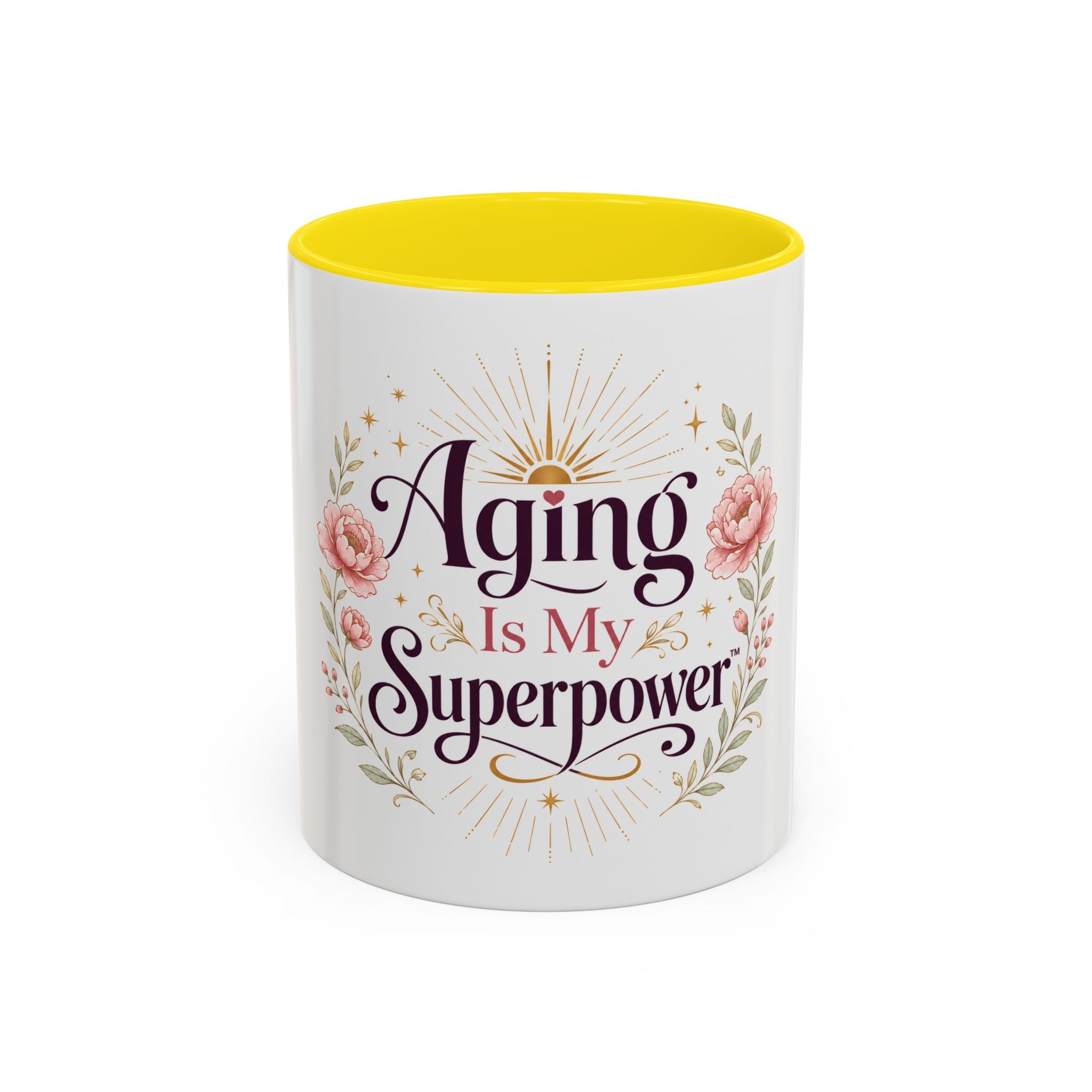 Aging Is My Superpower Coffee Mug — Floral 11/15oz Accent Mug for Moms & Grandparents