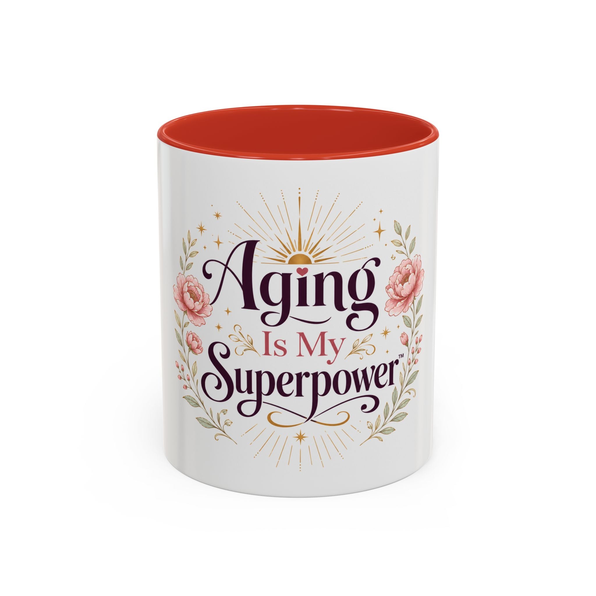 Aging Is My Superpower Coffee Mug — Floral 11/15oz Accent Mug for Moms & Grandparents