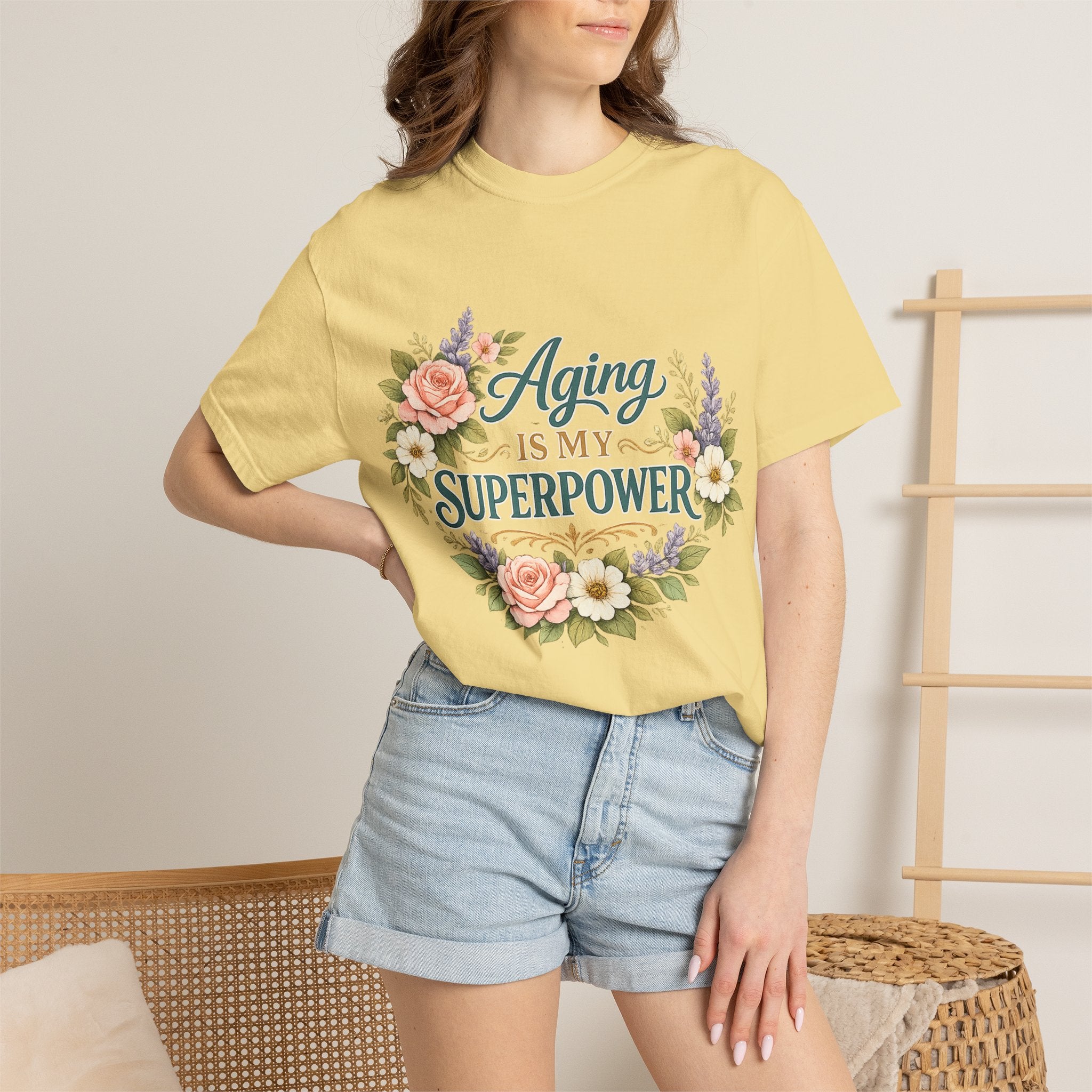 Aging Is My Superpower T-Shirt | Positive Aging Tee for Women | Boutique Floral Graphic Shirt