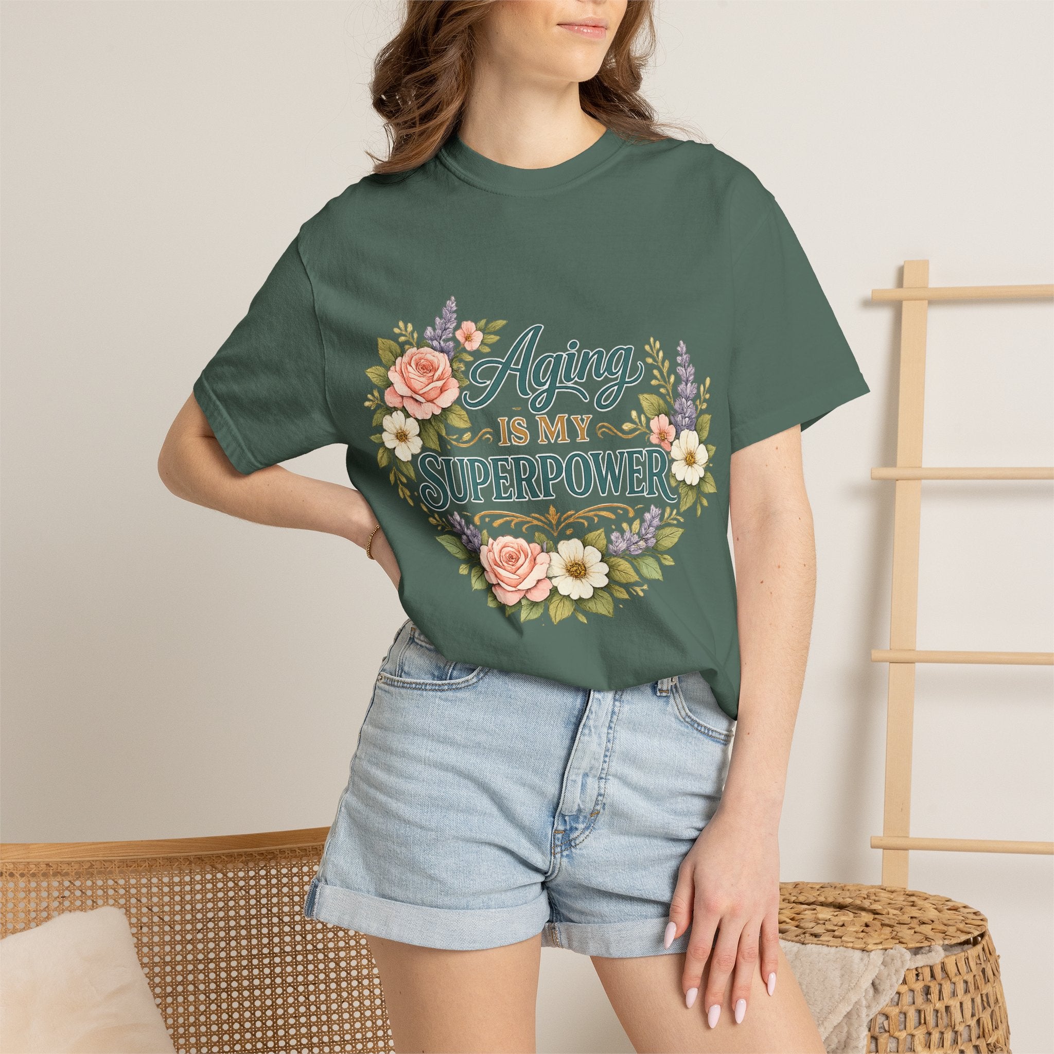 Aging Is My Superpower T-Shirt | Positive Aging Tee for Women | Boutique Floral Graphic Shirt